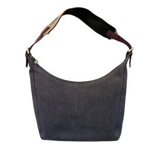 Burberry Vintage Y2K Denim Blue Icon Stripe Leather Strap Hobo Shoulder Bag